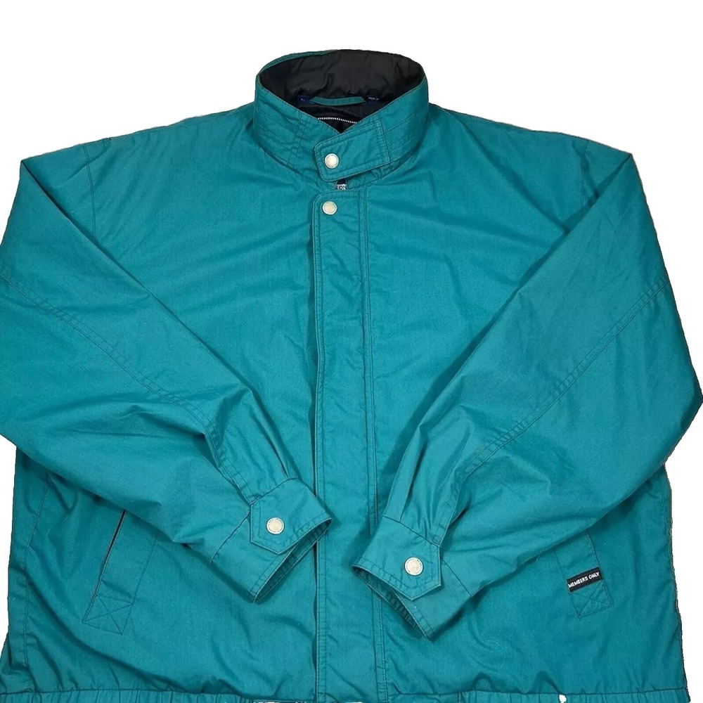 Vintage‎ Members Only Jacket Full Zip Teal 1980/90's Dbl Snap M's L Iconic Racer